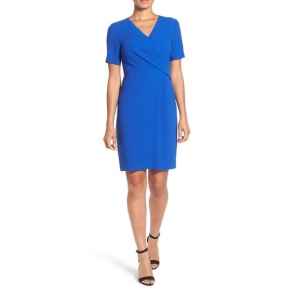 Elie Tahari Pleated Faux Wrap Sheath Dress